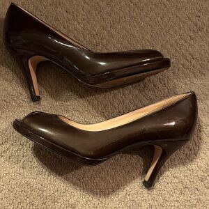 Cole Haan Dark Brown patient leather Peep Toe Heels